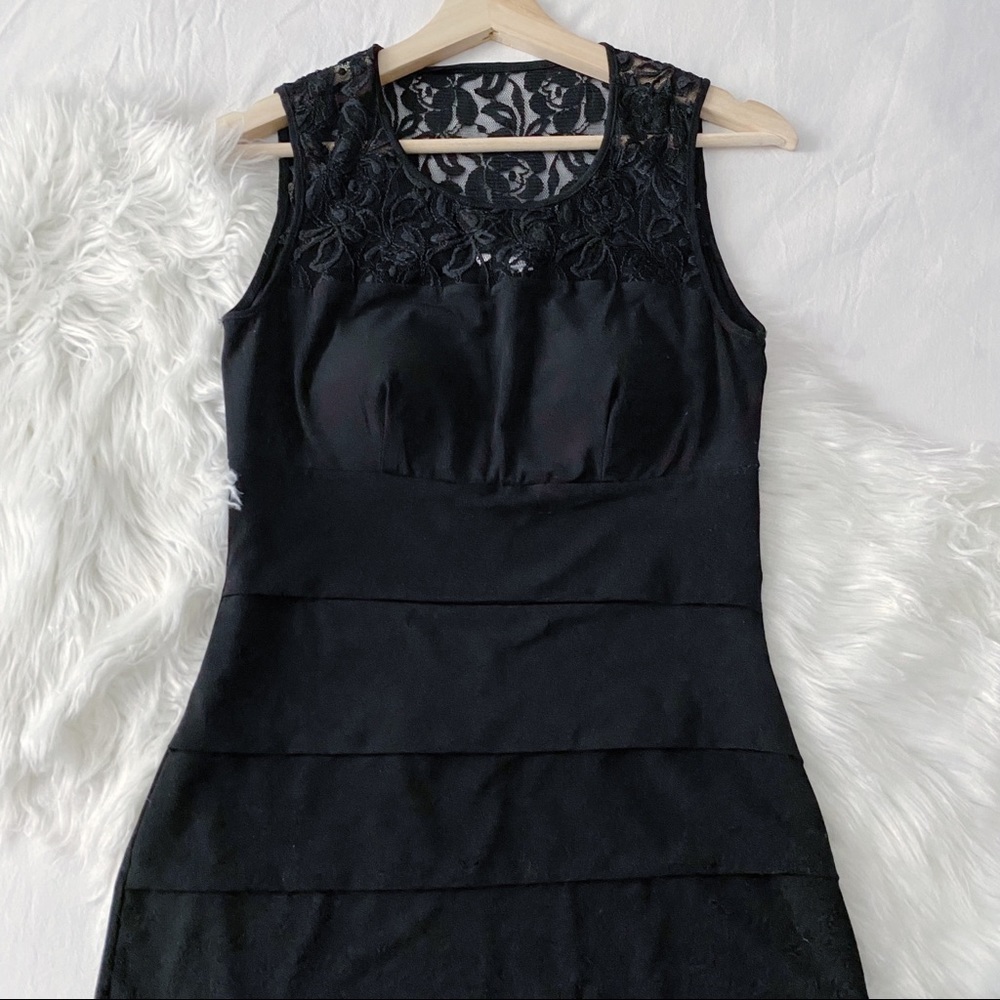 Black Tiered • Lace Neck Dress